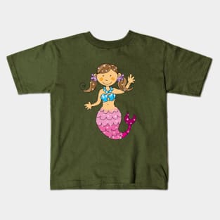 cute mermaid princess girl (brown hair) Kids T-Shirt